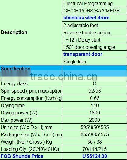 High Quality Tumbel Clothes Dryer