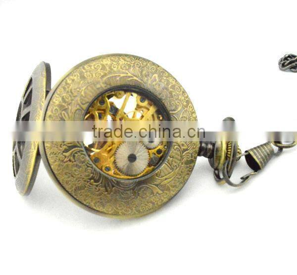 Cute carving watch face retro style bronze watch case mechanical antique pocket watch brands