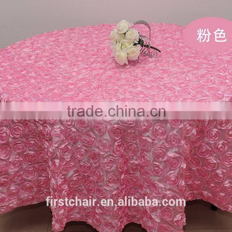 luxury special embroidery purple color satin rose hotel table cloth for wedding