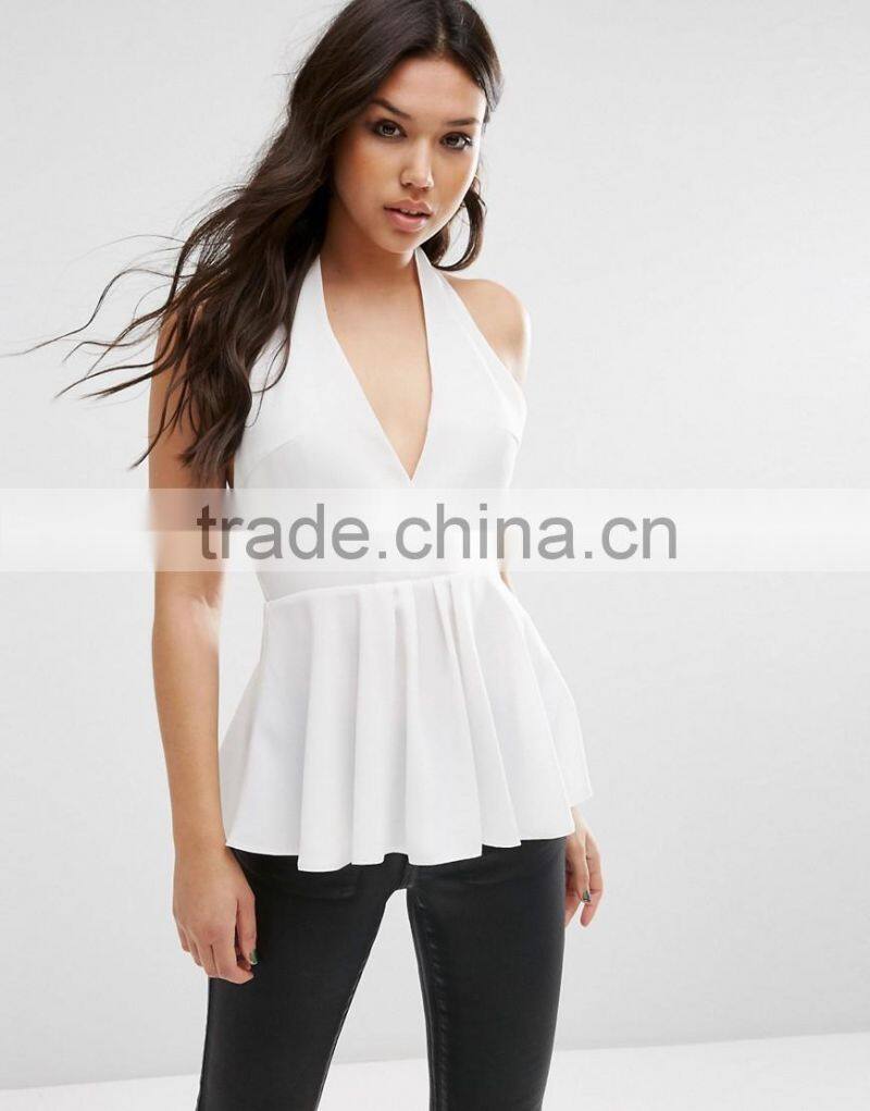 Sexy white colour lady blouse designs v neck fashion girls party wear tops