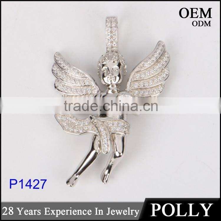 Hip pop Micro set AAA CZ 925 sterling silver mini angel pendant jewelry