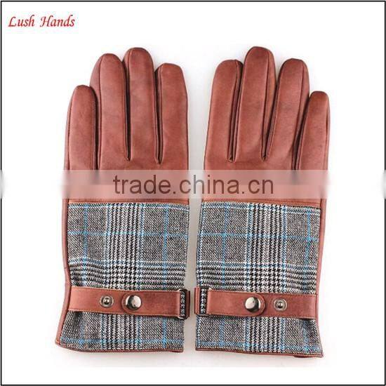 2015 Men's fashion nappa sheep Plover case cloth leather gloves