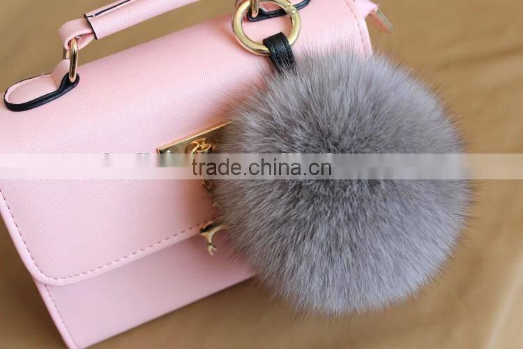 2016 Latest Fashion White Black 100% Real Fox Fur Pom Pom Girl Keychains