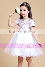 Fashion Rose Red Sequin Organza Fabric Baby Girl Party Dress for Children