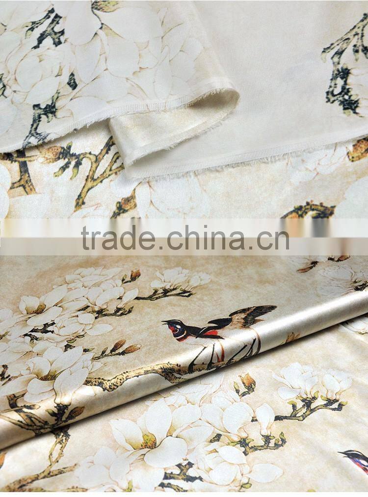 OEM assured digital printed 100 silk stretch satin fabric