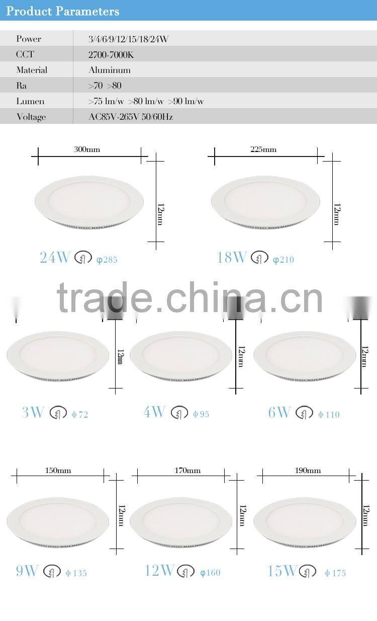 3w 4w 6w 9w 12w 15w 18w 20w 24w round panel light led helio led panel light price