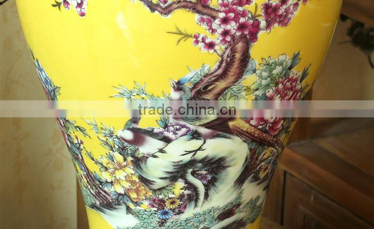Classic chinese fabrics shadow yellow ceramic table lamp for home hotel