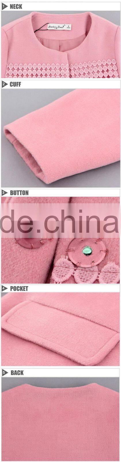best quality lovely style Korean fashion fall and winter woolen coat 2016 new design long overcoat