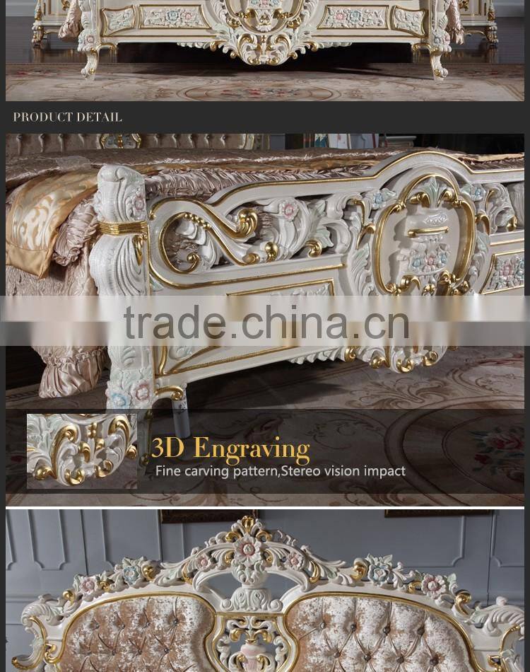 hand carving furniture - handcraft royalty golden foil bed