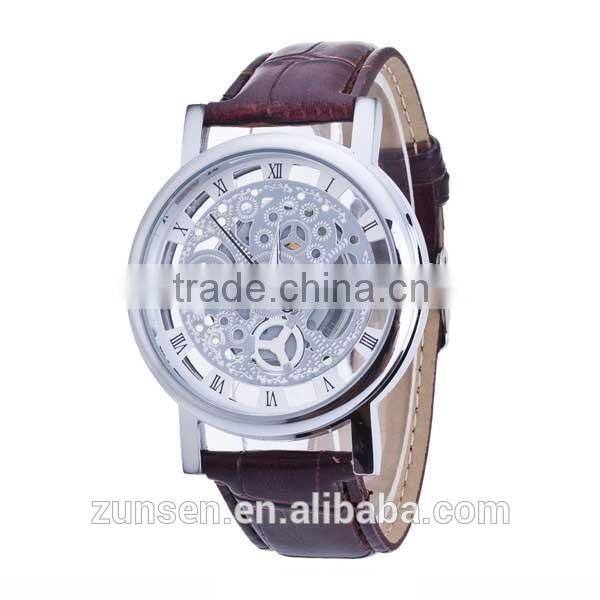 2016 High Quality Hollow Man Gift Clock Luxury Male Bbusiness Leather Wrist Military Sport Watch