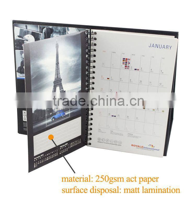 Offset printing 2016 New design spiral binding paper custom table calendar wholesale