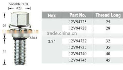 Variable PCD Hex ball seat wheel screw bolt