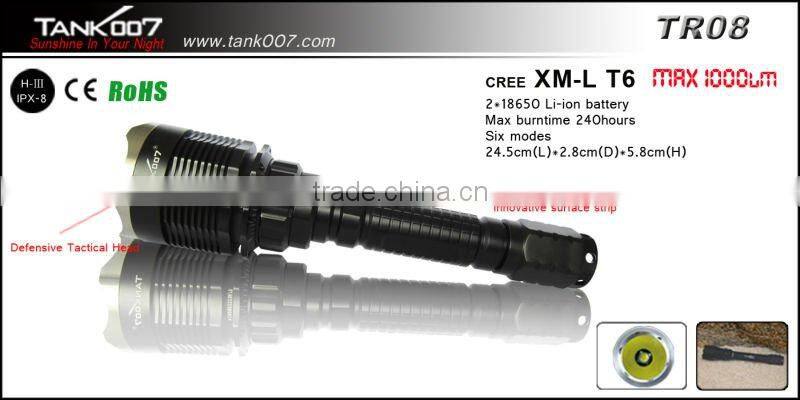 zoomable 1000LM xm-l t6 torch used for searching, rescue, exploring