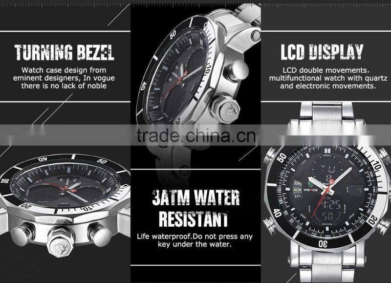 Weide Watches Men Military Wrist Watch Men Quartz Digital Stainless Steel Back Water Resistant Watches