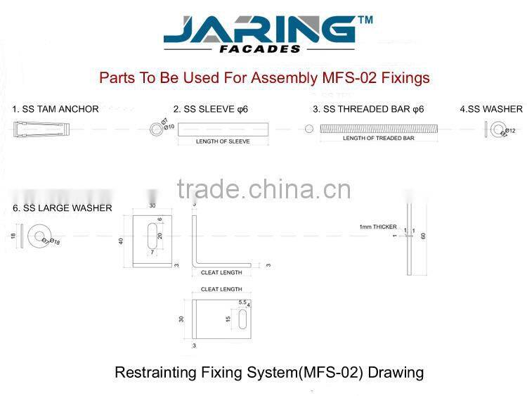 Stainless Steel Grade 304 316 Restraint Fixing System,Marble Fixings for UK Building Facades (MFS-02)