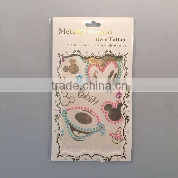Custom flash body water transfer rhinestone gold tattoo clothes crystal metallic cartoon tattoo stickers