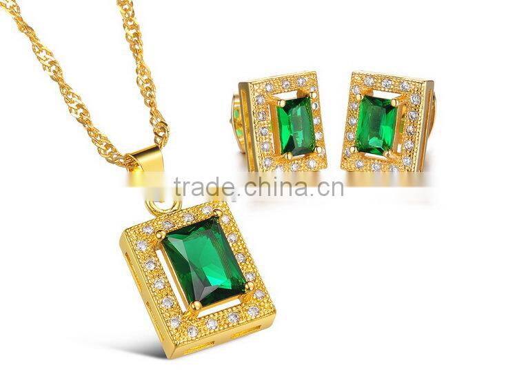 KSTONE 2015 new design 18K gold plated square green big AAA+ cubic zirconia diamond stud earrings for women