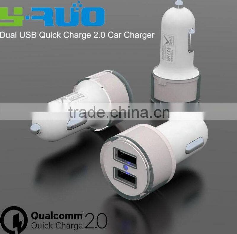 Dual QC 2.0 ports quick charge QC 2.0 Car Charger with output 5V 2.4A 9V 2A 12V 2A