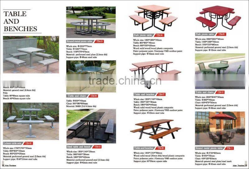 Hot-sale public metal round picnic table and bench