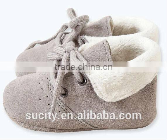 2014 newest soft sole warm leather newborn baby shoes with lace