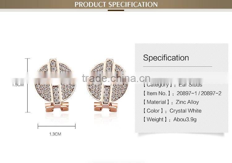 OUXI Britainic Style rhudium plated/gold plated stud austrian crystal round earrings 20897-1