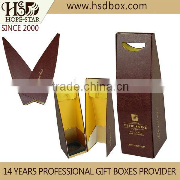 Top quality products handmade single bottle box luxury leather empty cardboard paper wine packaging box wine box