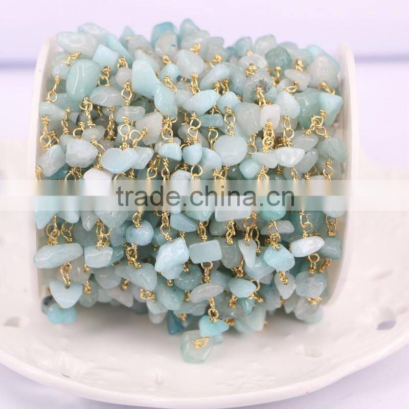 Rosary chain Black Agate Chips Bead Free Form Chains Silver Plated Chain