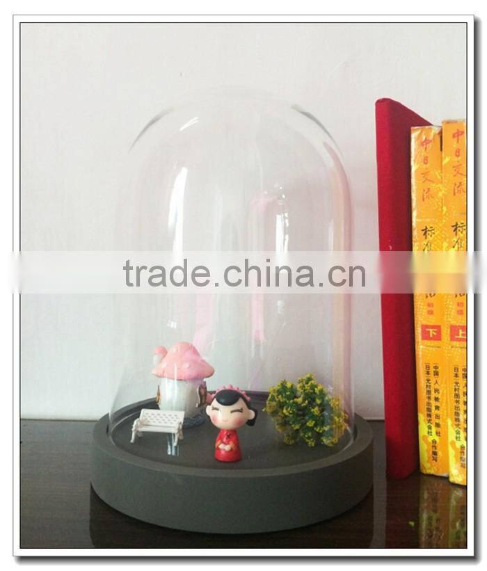 >_<High borosilicate Custom dome jar with wooden tray, cupcake stand covers, Cloche Cheese base Decorative Glass Terrarium Cover