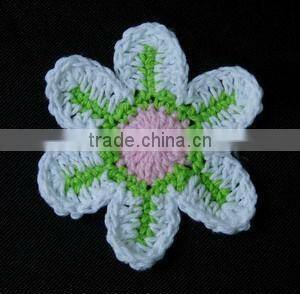 white green pink handband 5-petal crochet knit flower