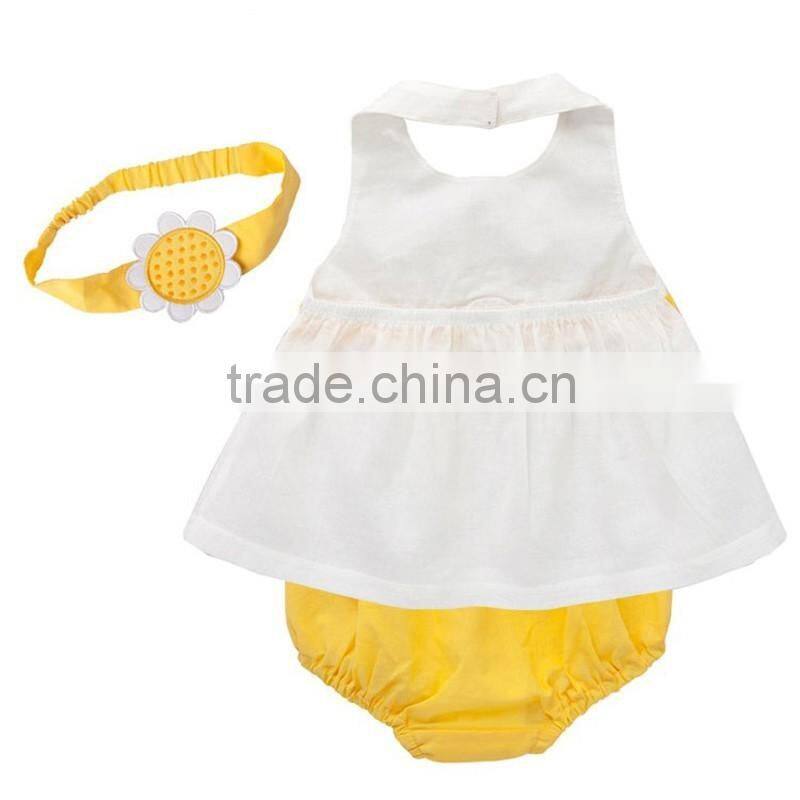 Wholesale Brand Summer Toddler Infant Girls Birthday Party Outfits Headband+Top+ Bloomers Kids Newborn Clothes