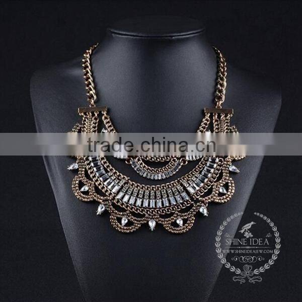 high quality vintage rhinestone chunky statement necklace tin alloy fashion women pendant necklace 6390084