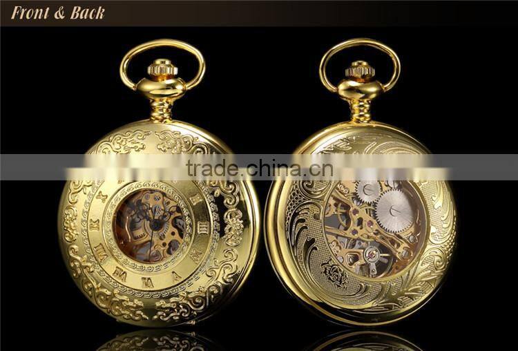 Skeleton Steampunk Transparent Half Hunter Roman Dial Gold Mechanical Pocket Watch