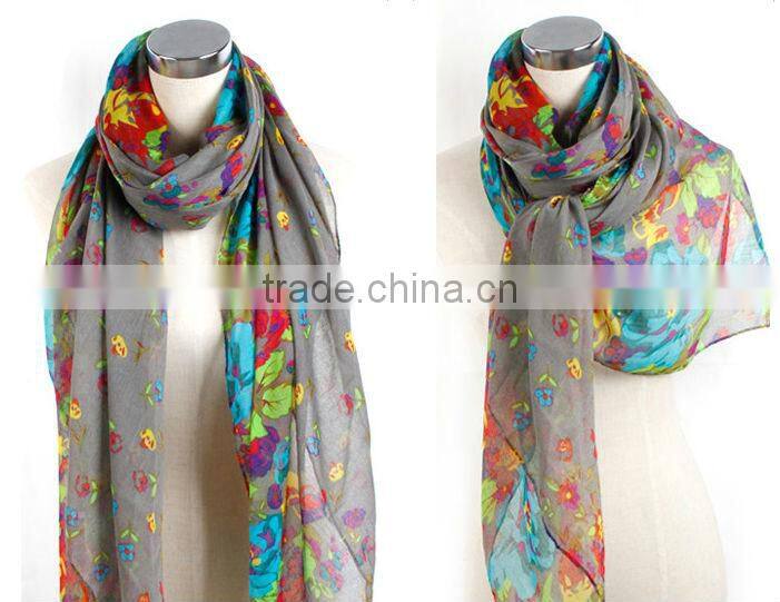 Wholesale Fashion Women Cotton Linen Rural Style Flower Beautiful Long Silk Scarf Shawl