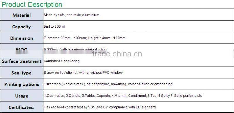 cosmetic packaging cream aluminum jar