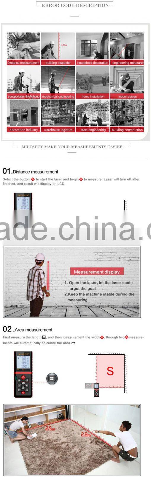 60m Digital Laser Distance Meter Rangefinder OEM Laser Measurer Handheld Laser Measuring Instrument