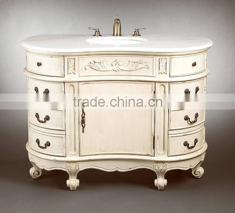 Exquisite Wood Carved Bathroom Furniture Sanitary Ware, Retro Wooden Bathroom Vanity Cabinet With Sink