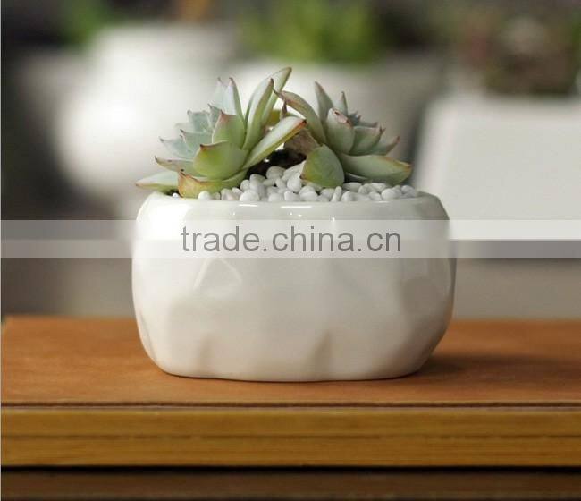 New design oval stone grain ceramic product small white flower pot