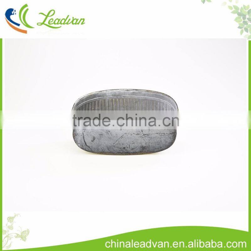 bulk decorative black oval shape planter metal flower pot with vertical stripes