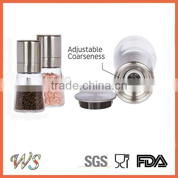 WS-PG26 Ceramic core stainless steel salt and pepper grinder set with glass bottle