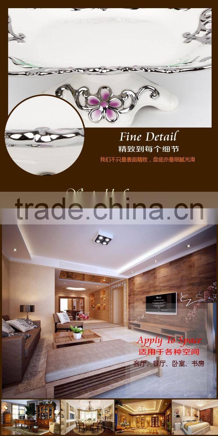 Stock ceramic candy dish golden ,ceramic plate ,silver golden fruit tray