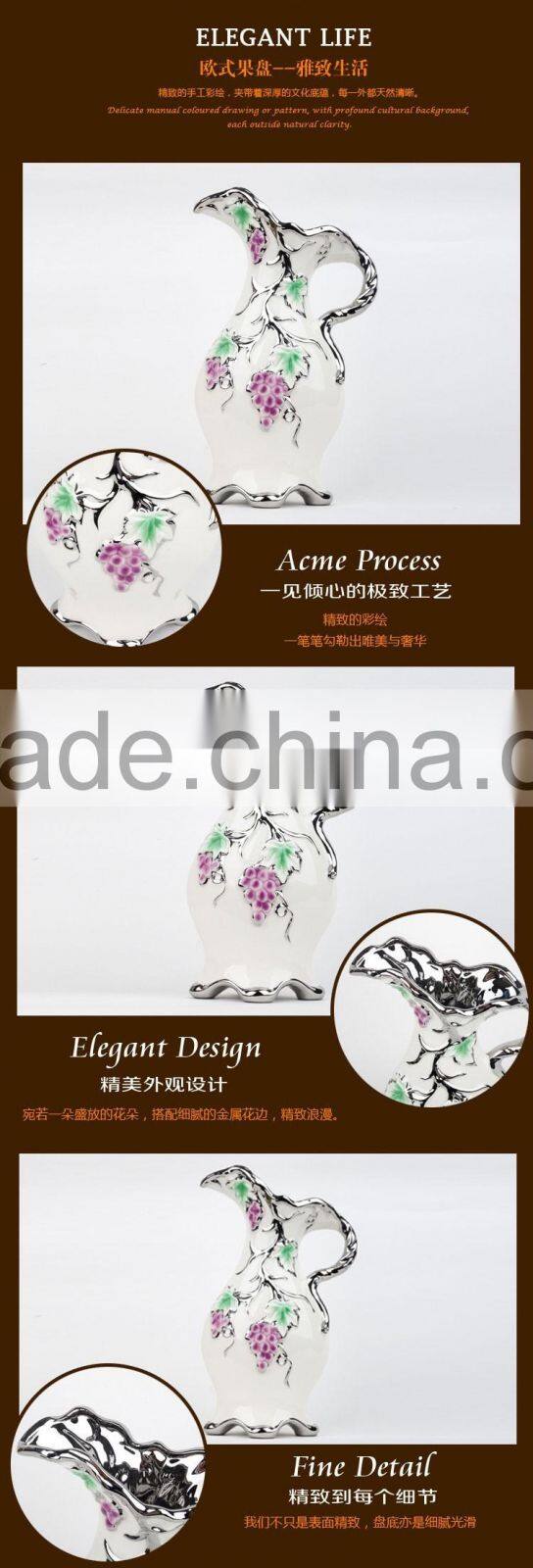 Stock Golden Ceramic Plate/bulk ceramic vase grape design