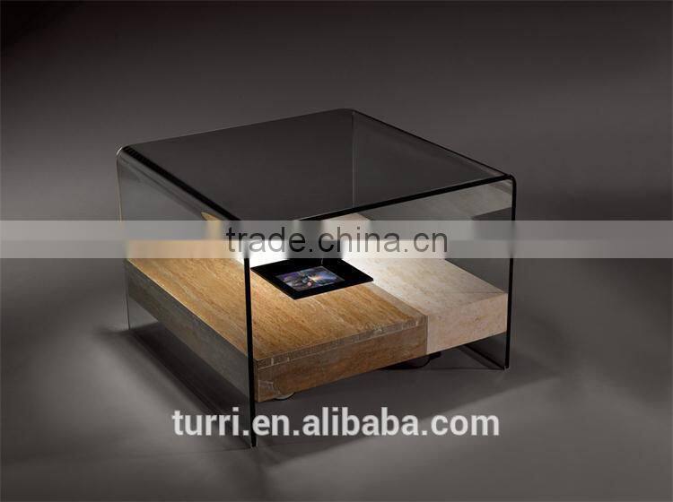 modern living room furniutre glass side table with wheels