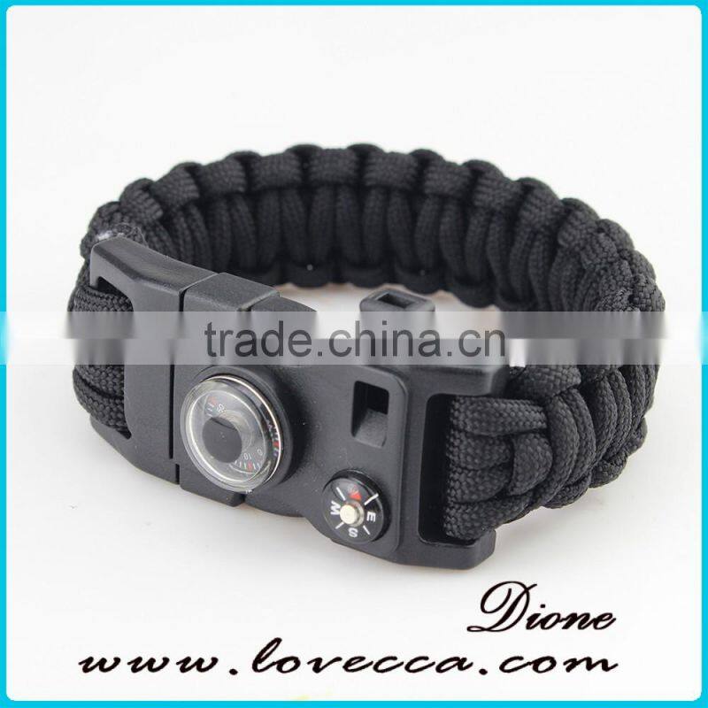 Black multifunctional compass thermometer clasp paracord bracelet