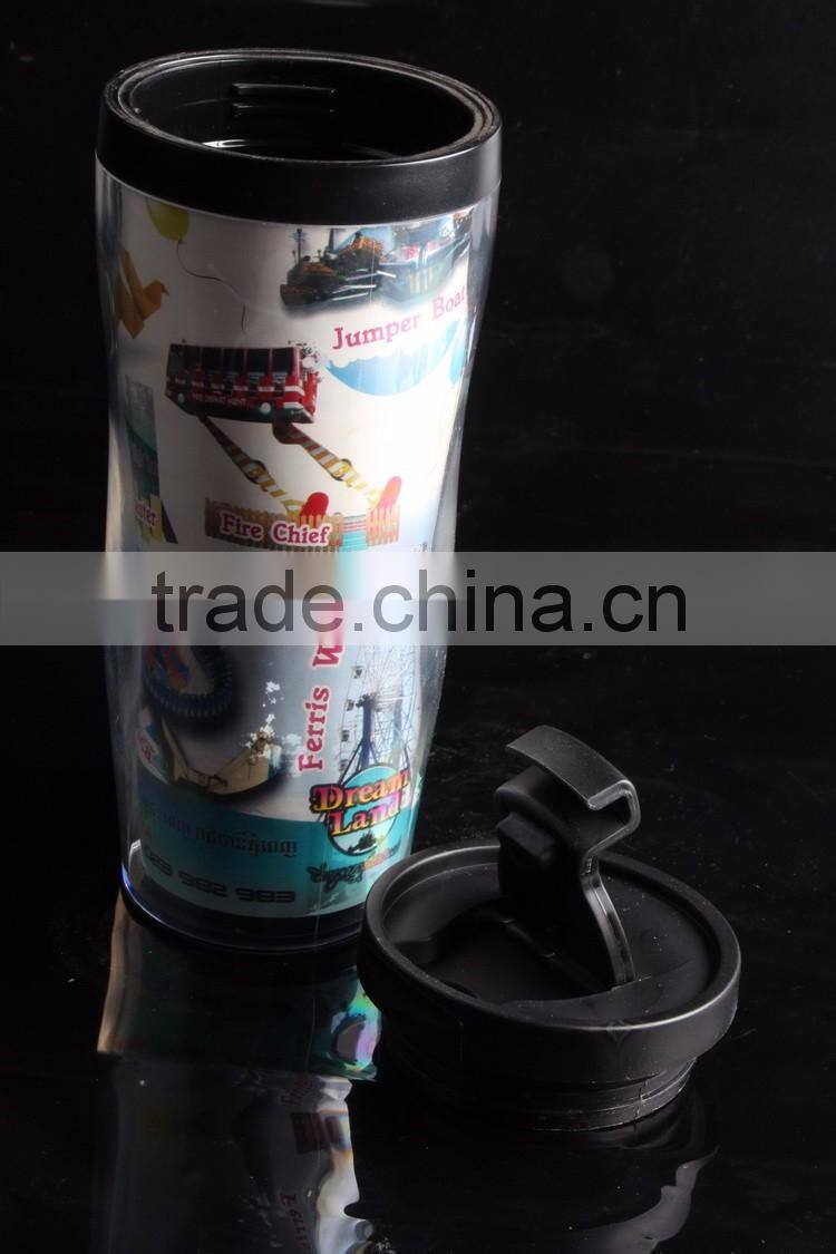 12oz double wall coffee plastic travel mug with leak proof lid
