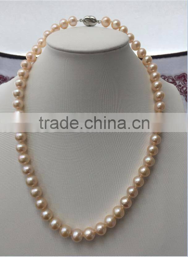 Fancy 9-10mm Pink Freshwater Pearl Necklace Designs For Ladies