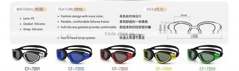 2015 New Panoramic Silicone Adult Swimming Goggles in Blue lens(CF-7202)