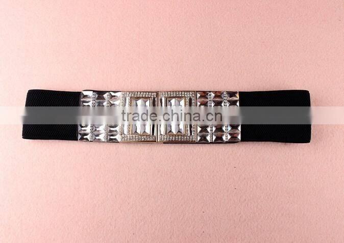 Wholesale rhinestone paved alloy buckle elastic sex women lady waist belt