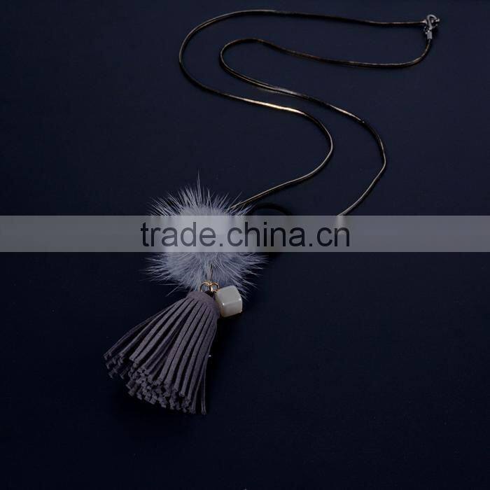 autumn winter mink hair ball pendant necklace velvet tassel long necklace long sweater necklace