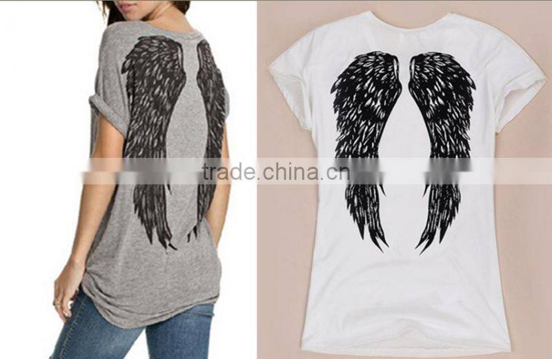 Summer New Fashion Back Angel Wings Tropical Print Female T-shirts Short Sleeve Casual Loose Tops Plus Size Women's Tee