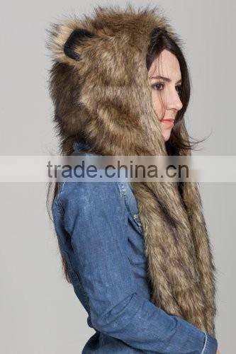 wholesale Europe and USA winter female faux rabbit fur animal hat togther with scarf